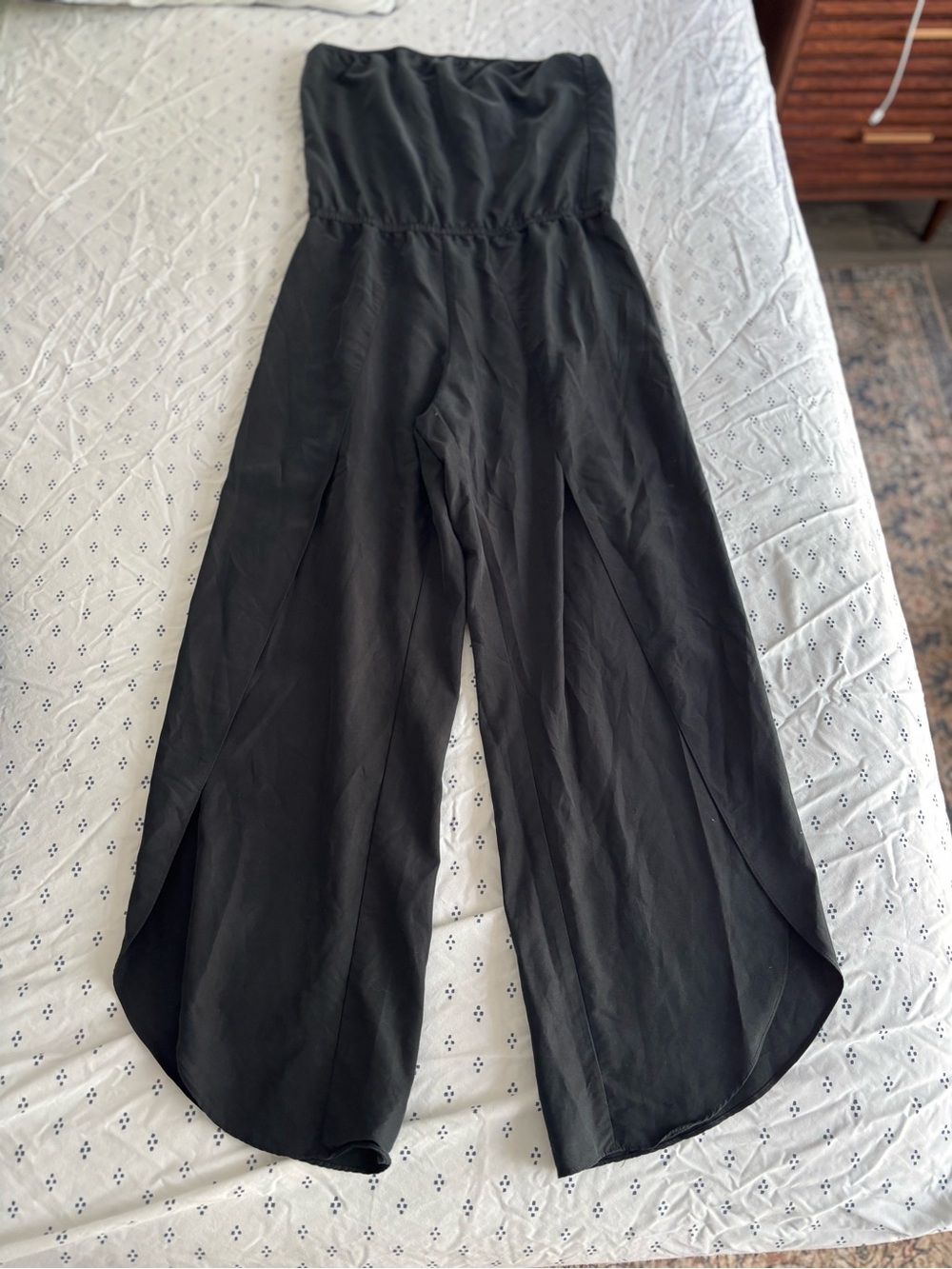 DREW Black Strapless Wide-Leg Jumpsuit